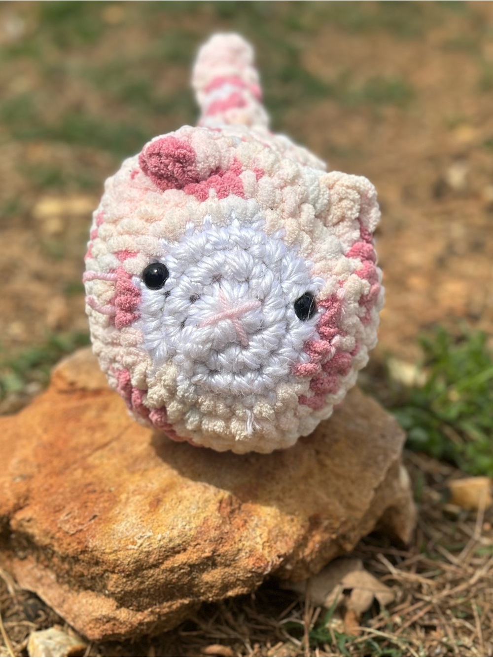 Plush Crocheted  Cat - Pink and Cream